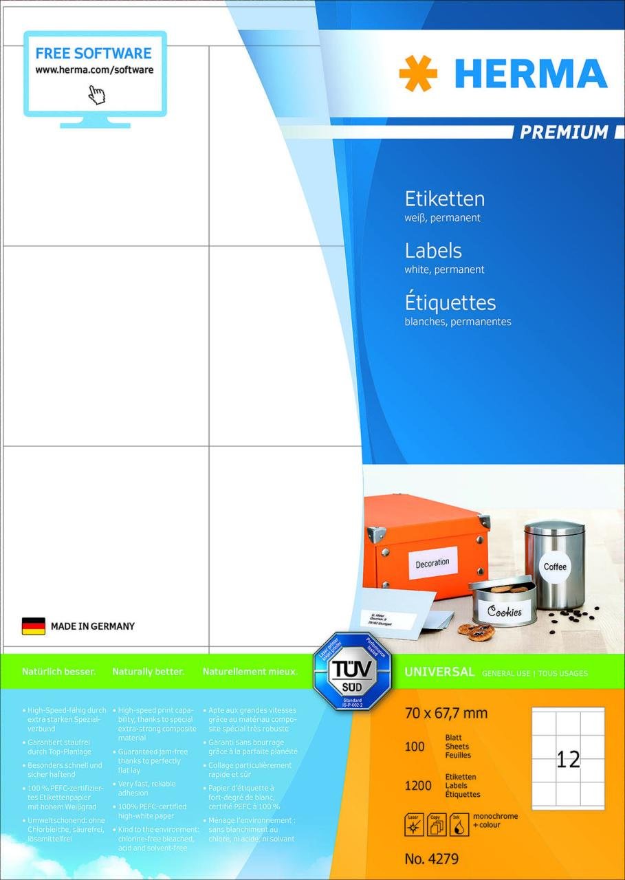 Thumbnail - HERMA Etiketten 4279 weiß 70,0 x 67,7 mm