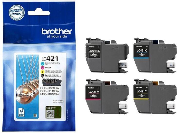 Brother Original LC421 Druckerpatrone 4er Multipack C/M/Y/K - 200 Seiten (LC421VAL)