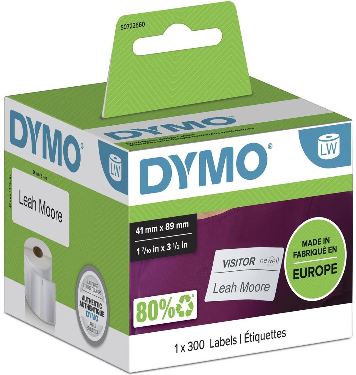 DYMO® Original Etikett für LabelWriter™, Namensschild - weiss - ablösbar, 1 x 300 Etiketten