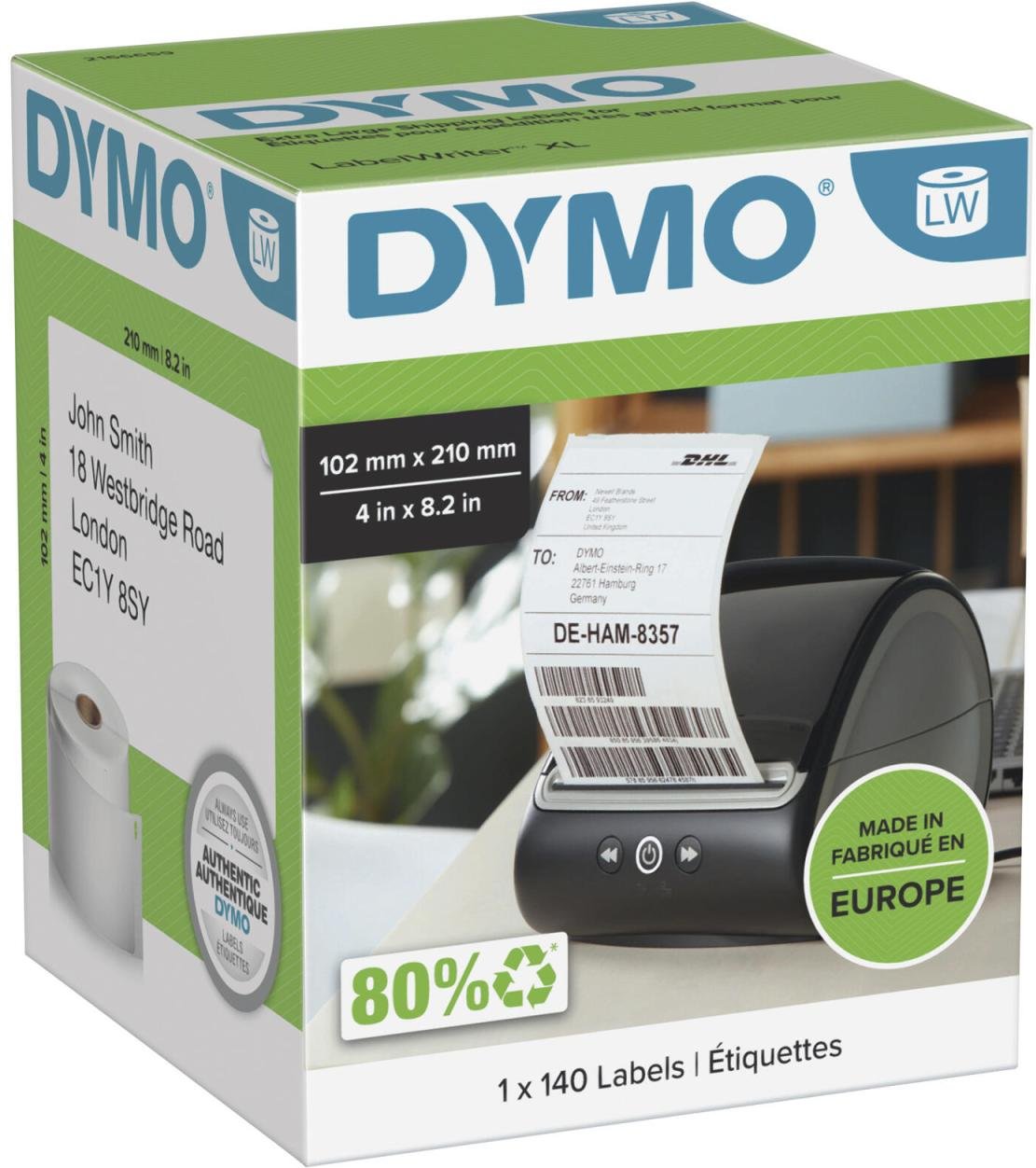 DYMO® Original Etikett für LabelWriter™, Versandaufkleber für DHL - weiss - permanent, 1 x 140 Etiketten, für LW 4XL & 5