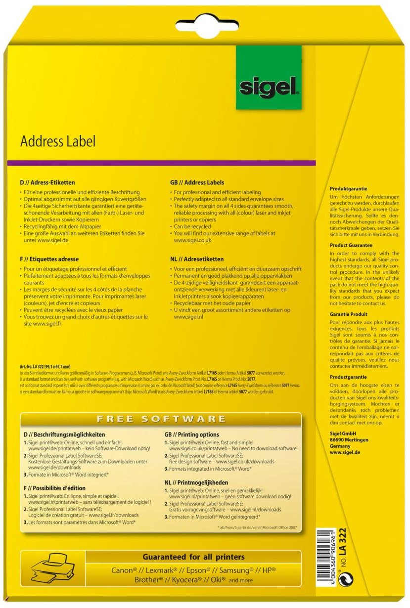 SIGEL Adressetiketten LA322 weiß 99,1 x 67,7 mm