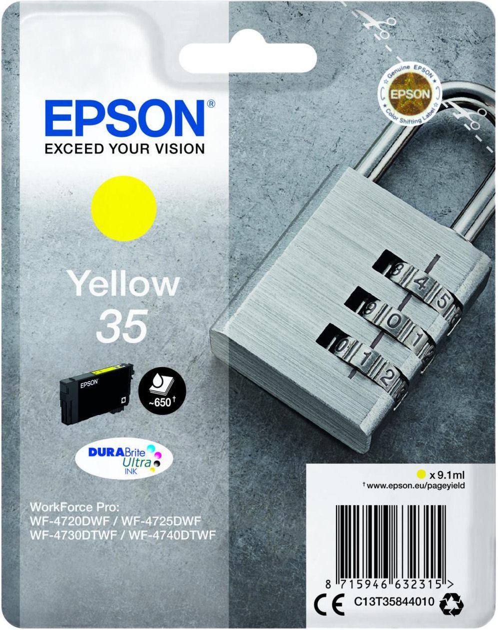 Epson Original 35 Schloss Druckerpatrone gelb 650 Seiten 9,1ml (C13T35844010)