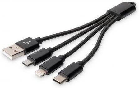 DIGITUS 3-in-1 USB-Ladekabel - USB / USB-C / Lightning / Micro-USB 0,15m