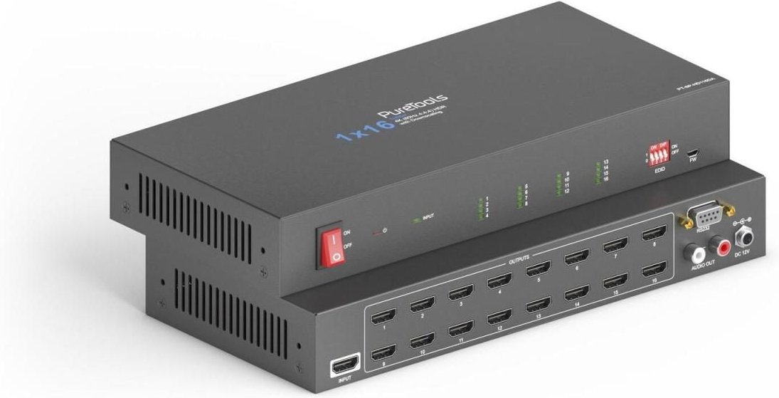 PureTools - HDMI Splitter 1x16, 4K (60Hz 4:4:4), Down-Scaling, Audio und EDID Management