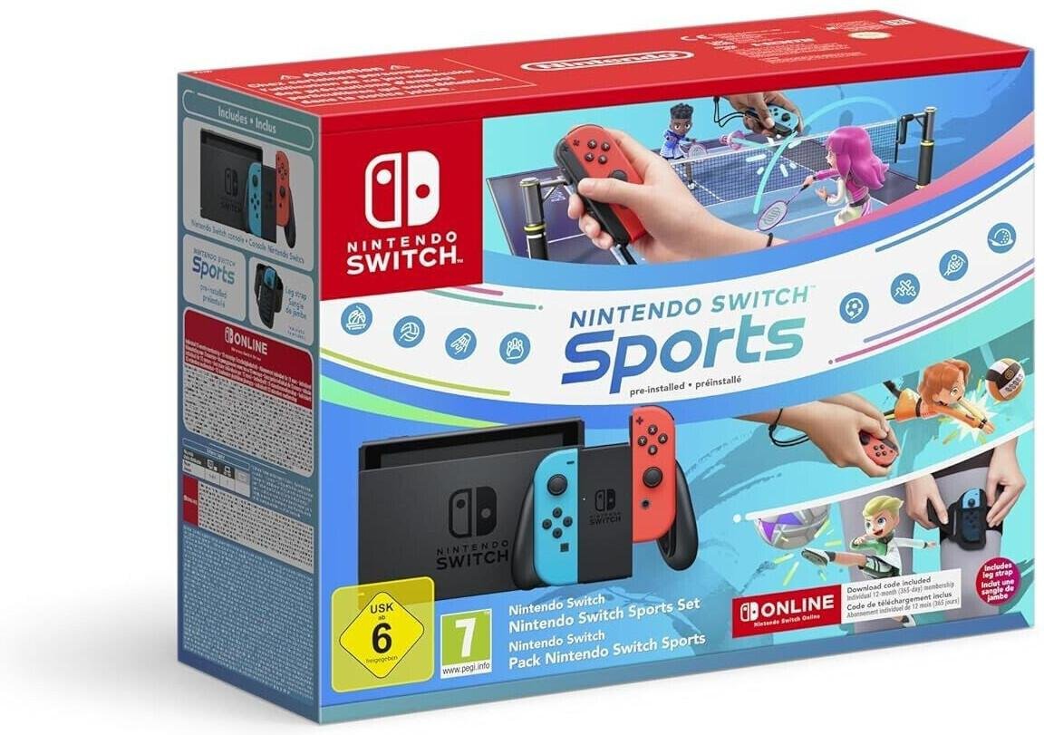 Nintendo Switch rot/blau + Switch Sport + 12 Monate Nintendo Switch Online Mitgliedschaft