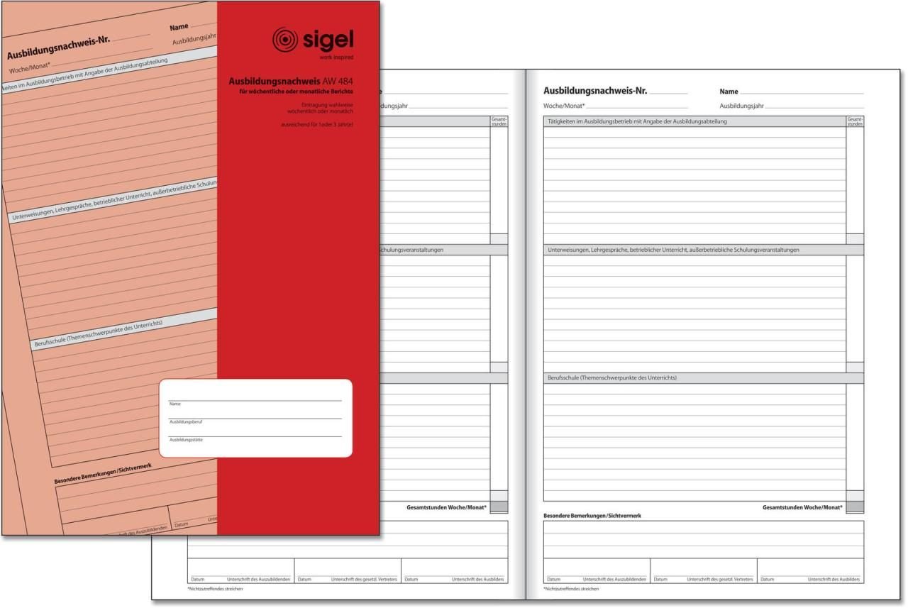 SIGEL Formularbuch Ausbildungsnachweis, wöchentliche/monatliche Eintragungen DIN A4 1x 28 Seiten