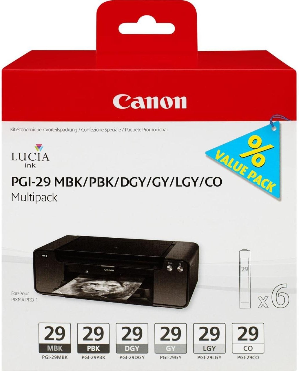 Canon Original PGI-29 Druckerpatronen 6er-Multipack - MBK/PBK/DGY/GY/LGY/CO