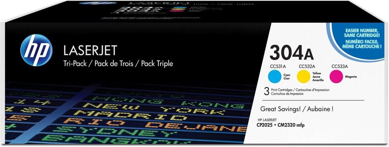 HP Original 304A Toner Tri-Pack cyan, magenta, gelb 2.800 Seiten (CF372AM)