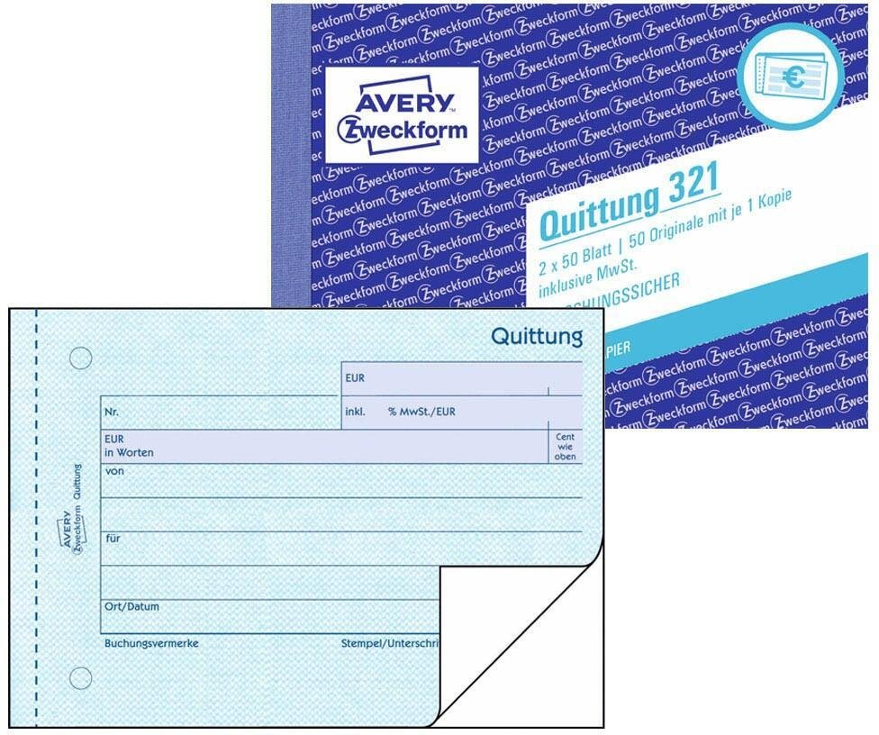 Thumbnail - AVERY Zweckform Quittung, inkl. MwSt. Formularbuch 321 - 2 x 50 Blatt