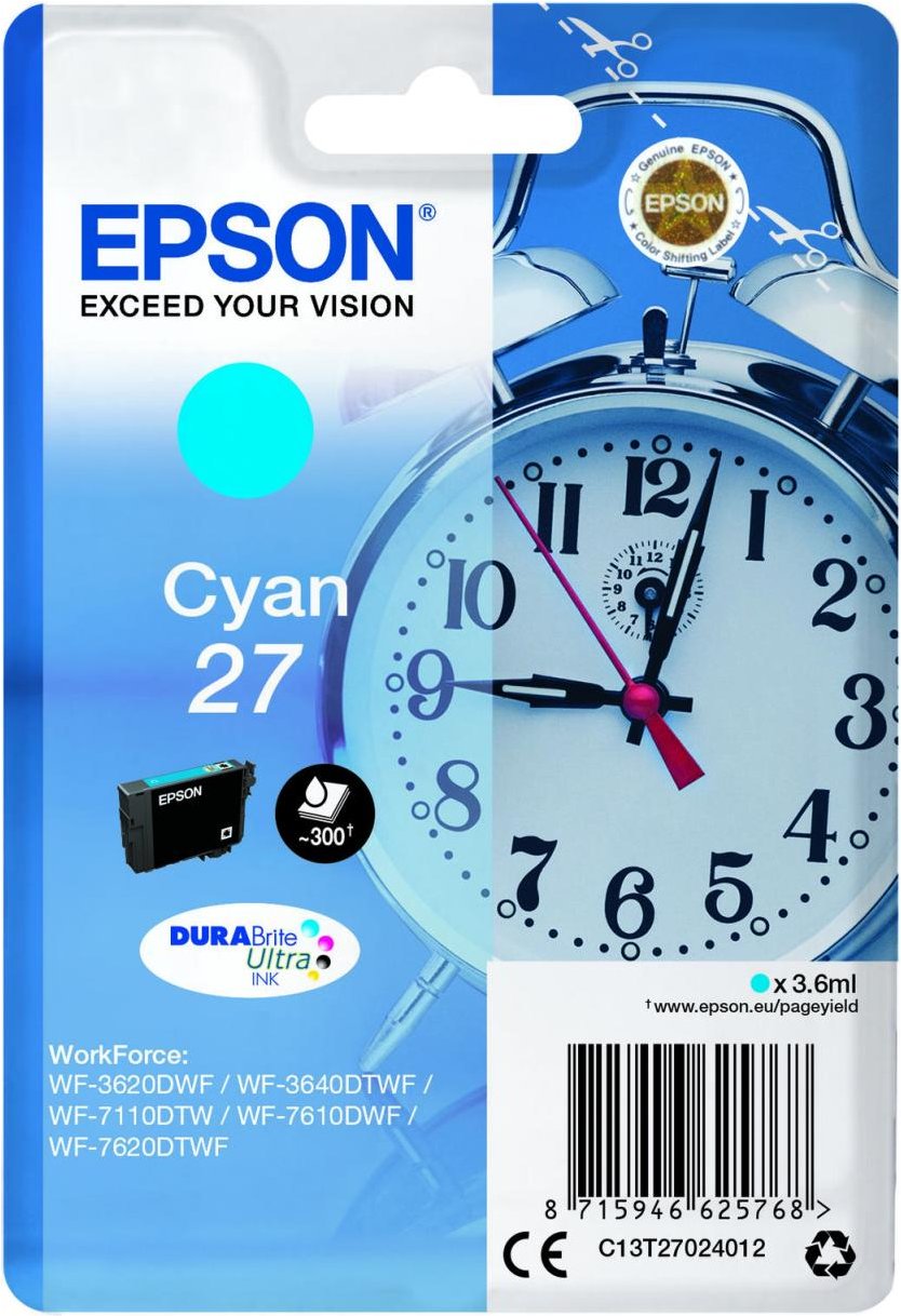 Epson Original 27 Wecker Druckerpatrone - cyan (C13T27024012)