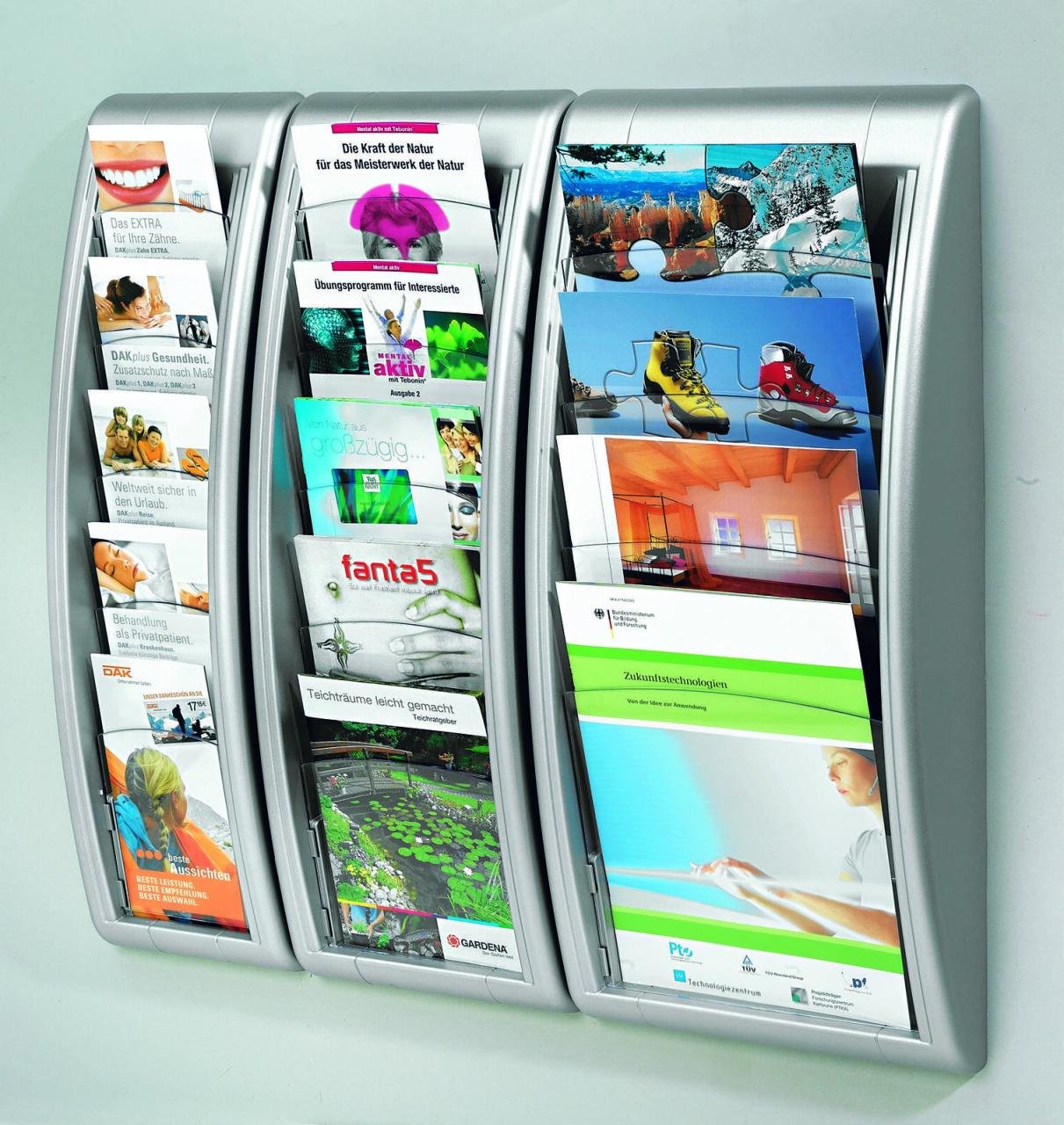 PAPERFLOW Kompakt Wandprospekthalter DIN A4 hoch 4-Fach  anthrazit