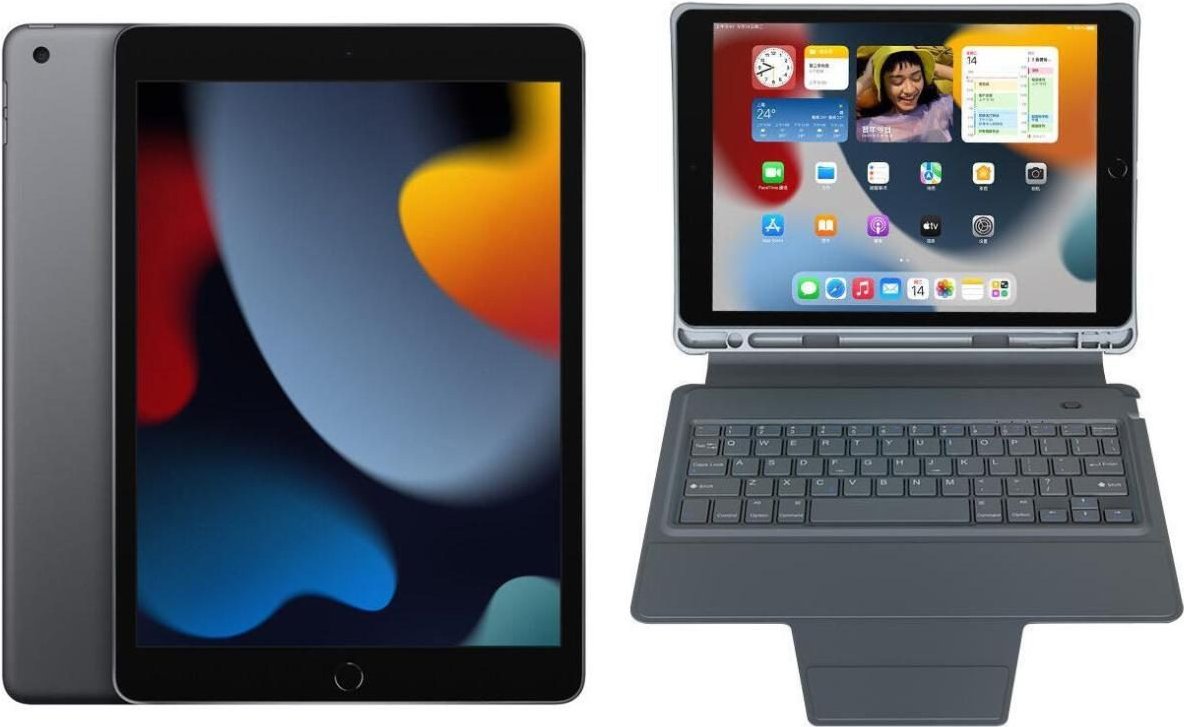 Apple iPad 9. Generation 25,9cm (10,2") 256GB space grau + eSTUFF Folio Tastatur