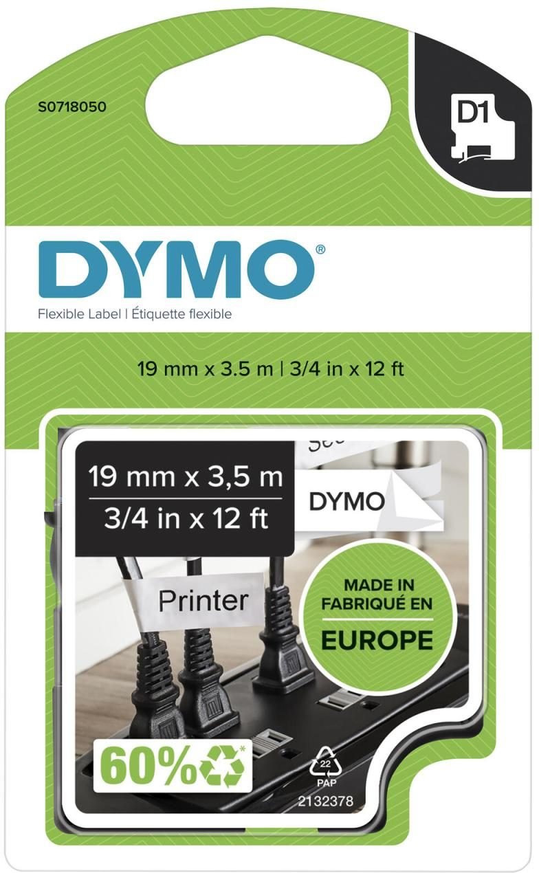 DYMO® Original D1-Schriftband "Hochleistung" für LabelManager™ 19mm x 3,5m - flexibles & reissfestes Nylon, permanent ha