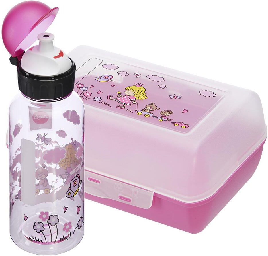 emsa Kinder Trinkflasche & Lunchbox Flasche: 0,4 l, Brotdose: 7,0 x 18,0 cm transparent, rosa
