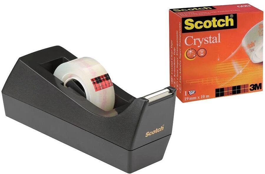 Scotch Klebefilmabroller mit Crystal Klebeband Rolle - 33 m x 19 mm
