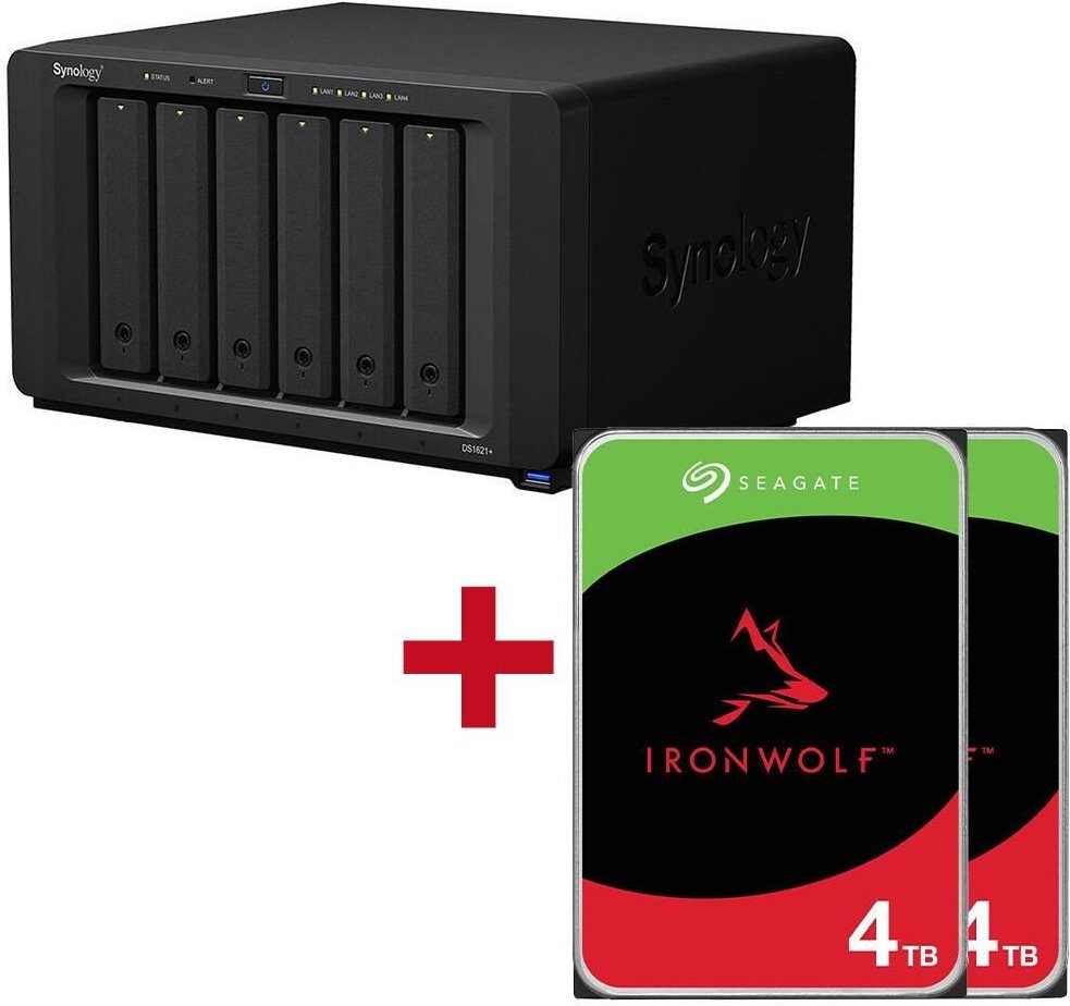 Synology DiskStation DS1621+ 6 Einschübe NAS-Server Leergehäuse + 8TB Seagate Ironwolf SATA 3.5" HDD (2x 4TB)