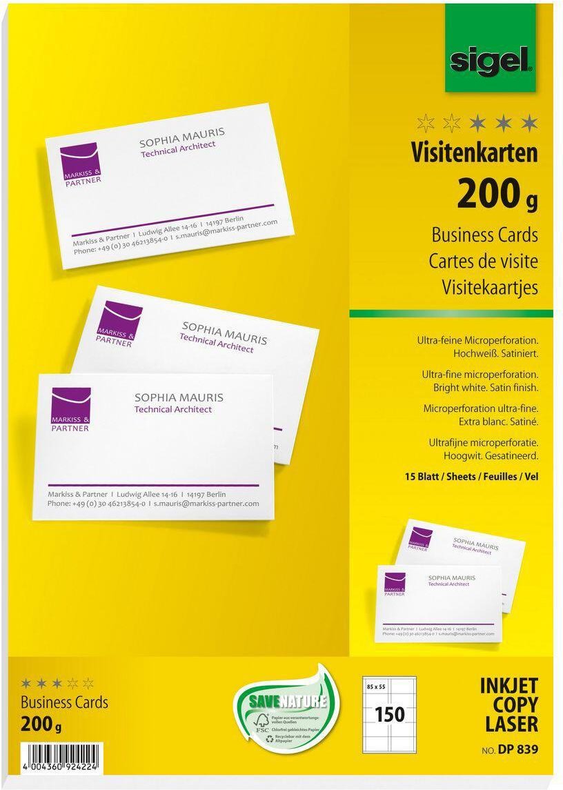 Thumbnail - SIGEL Visitenkarten 200 g/m² satiniert hochweiß