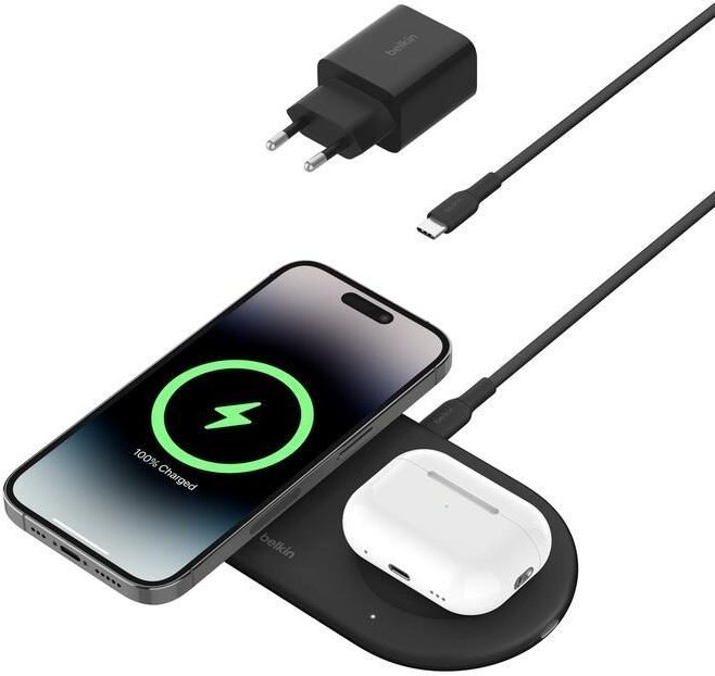 Belkin BoostCharge Pro kabellose magnetische 2-in-1-Ladestation mit Qi2 (15 W), schwarz