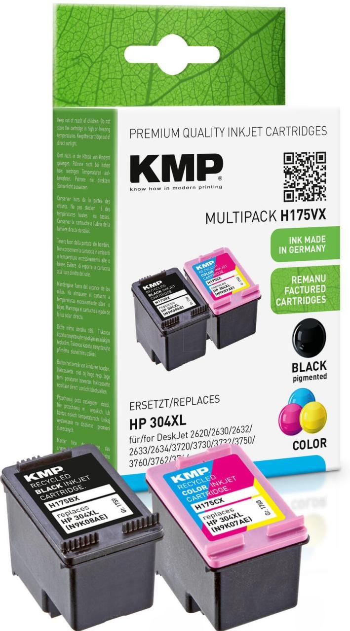 KMP Druckerpatronen H175VX schwarz pigmentiert, color kompatibel zu HP 304XL (N9K08AE/N9K07AE), 2er-Set