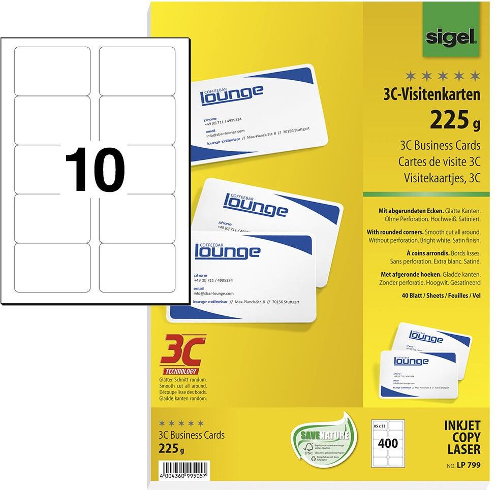 SIGEL Visitenkarten 225 g/m² satiniert hochweiß