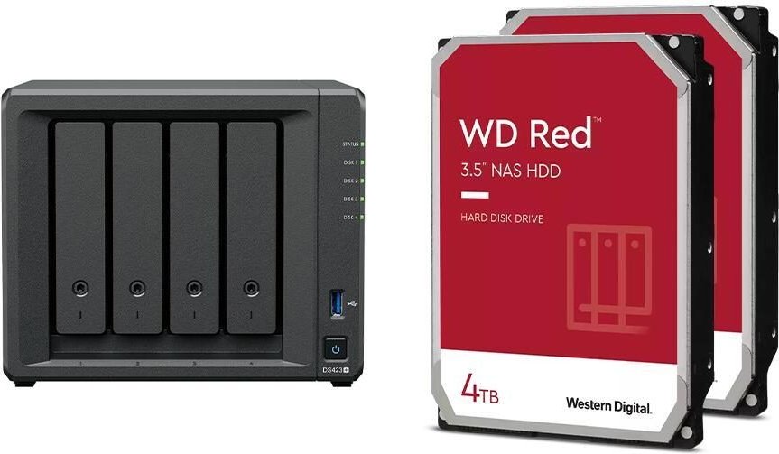 Synology DiskStation DS423+ 4 Einschübe NAS-Server Leergehäuse + 8TB (2x4TB) WD Red 40EFPX SATA 3.5" HDD Festplatten
