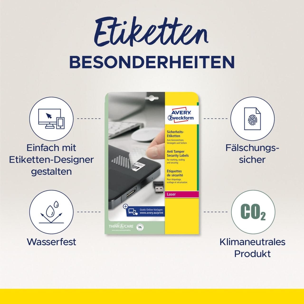 Thumbnail - AVERY Zweckform Sicherheitsetiketten 40,0 x 40,0 mm