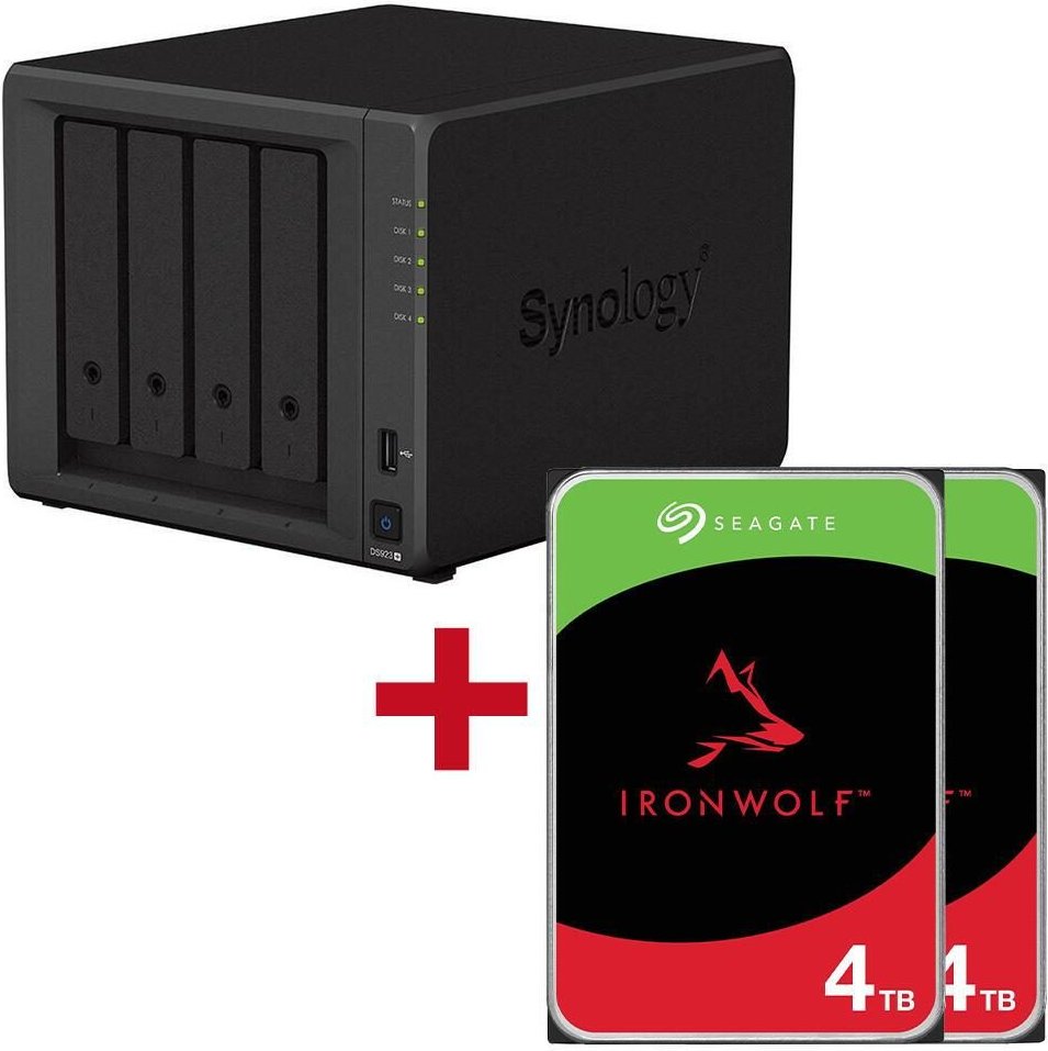 Synology DiskStation DS923+ 4 Einschübe NAS-Server Leergehäuse + 2x Seagate Ironwolf SATA 3.5" HDD 4TB Festplatte