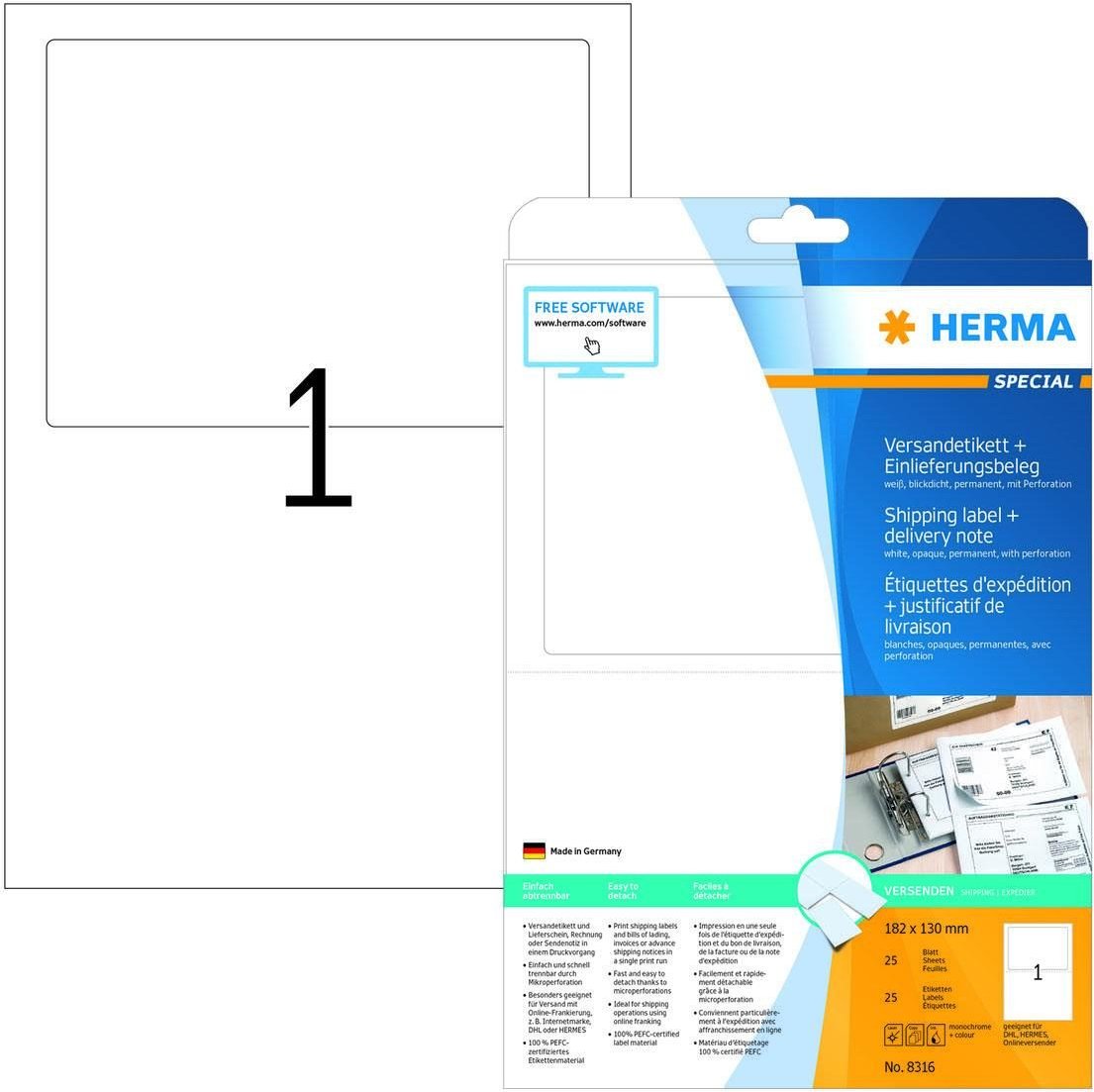HERMA Adressetiketten 8316 weiß 182,0 x 130,0 mm