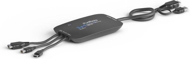 PureTools - 3x1 Präsentations Switcher. Ultra HD 4K kompatibel. HDMI, Mini DP, USB-C Pigtail Eingänge, Gehäuse mit Deskt
