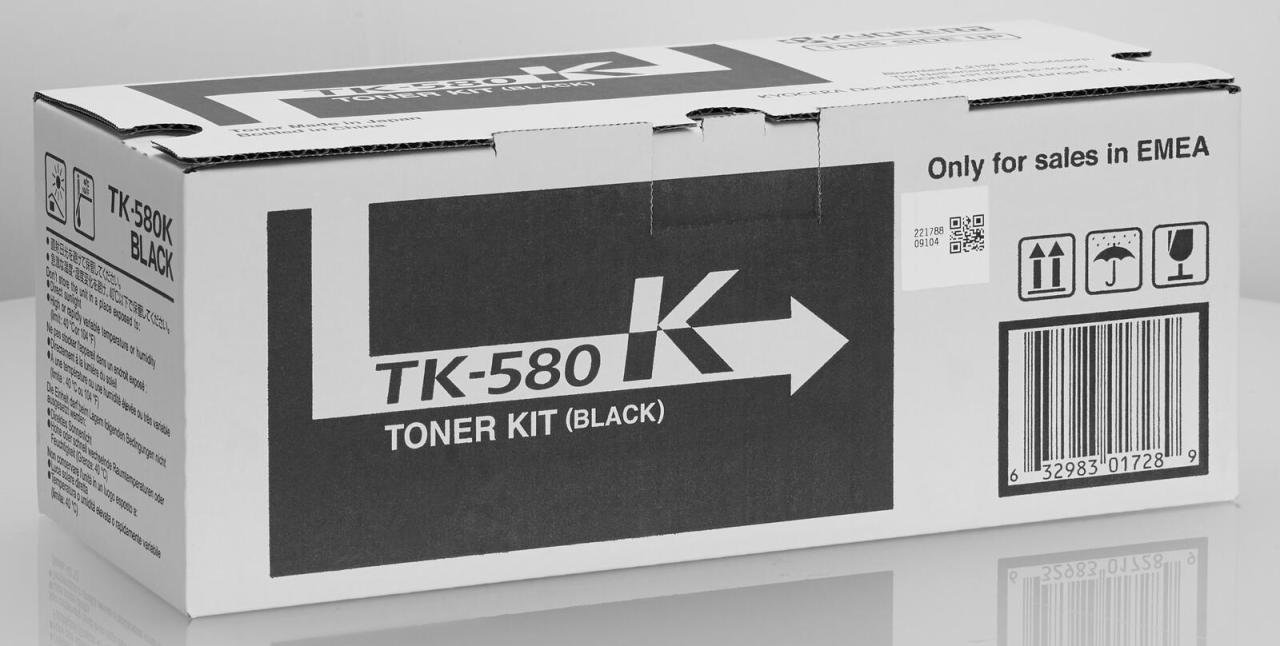 Kyocera Original TK-580K Toner schwarz 3.500 Seiten (1T02KT0NL0) für ECOSYS P6021cdn, FS-C5150DN