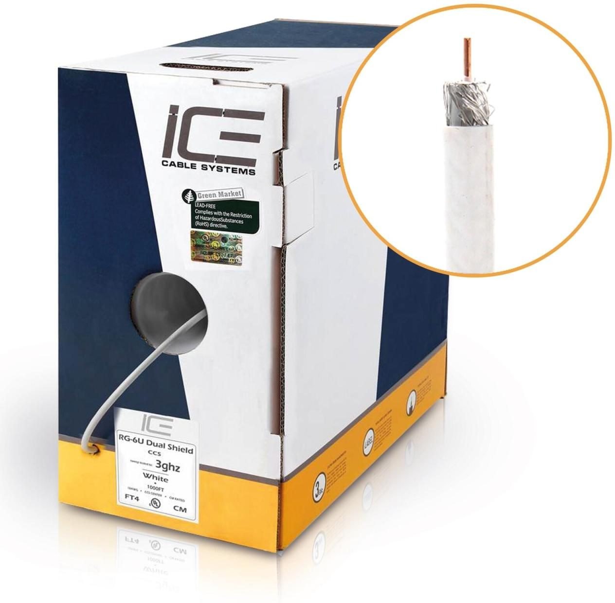 ICE Cable RG-6/HDTV Serial Digital, transluzent weiß, 1000ft / 305m