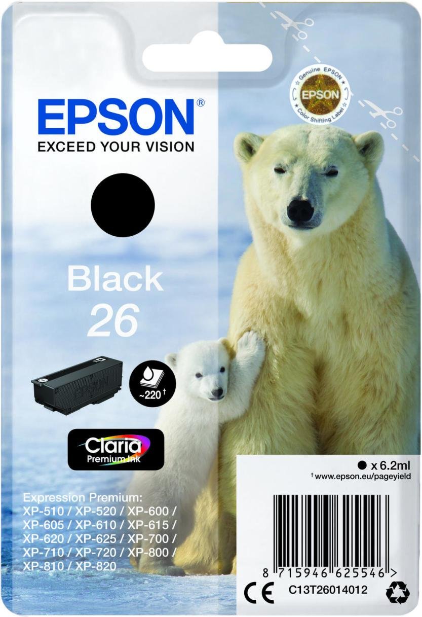 Epson Original 26 Eisbär Druckerpatrone schwarz 220 Seiten 6,2ml (C13T26014012)