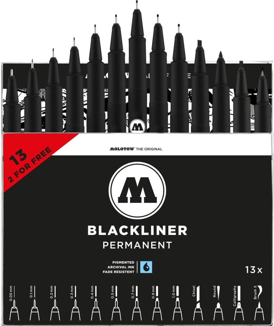 Thumbnail - MOLOTOW Blackliner Fineliner-Set 0.05 + 0.1 + 0.2 + 0.3 + 0.4 + 0.5 + 0.9 + 1.0 mm Schwarz
