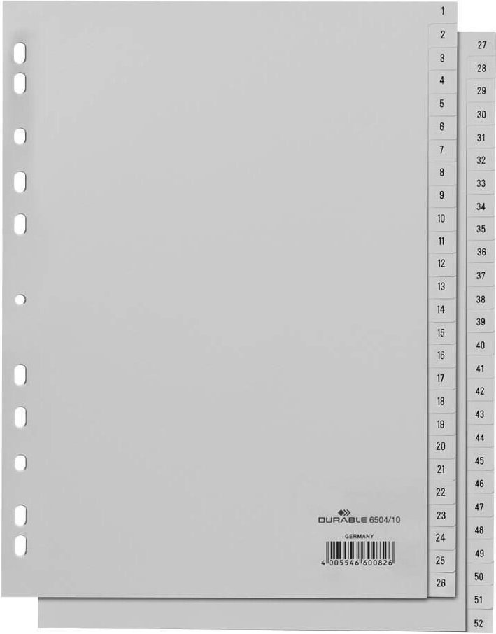 Thumbnail - DURABLE Ordnerregister Vollformat 1-52 grau 52-teilig - 1 Stück