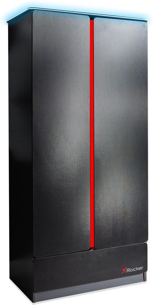 Thumbnail - X Rocker Carbon-Tek Kleiderschrank mit 2 Türen, Schublade und LED-Beleuchtung - grau/rot