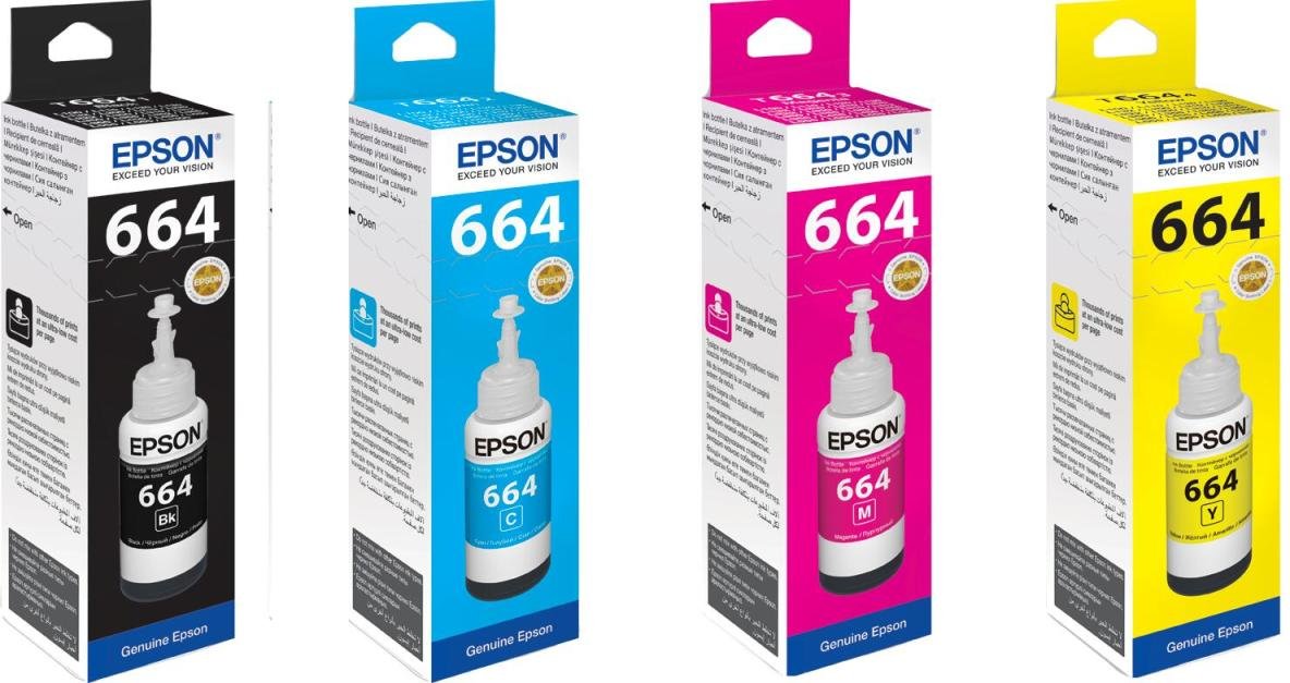 Epson Original T664 Nachfülltinte 4er Set schwarz, cyan, magenta, gelb