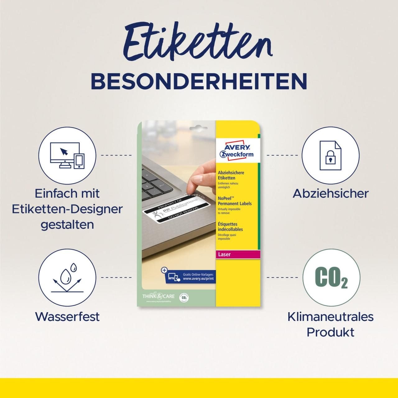 Thumbnail - AVERY Zweckform abziehsichere Folienetiketten 45,7 x 25,4 mm