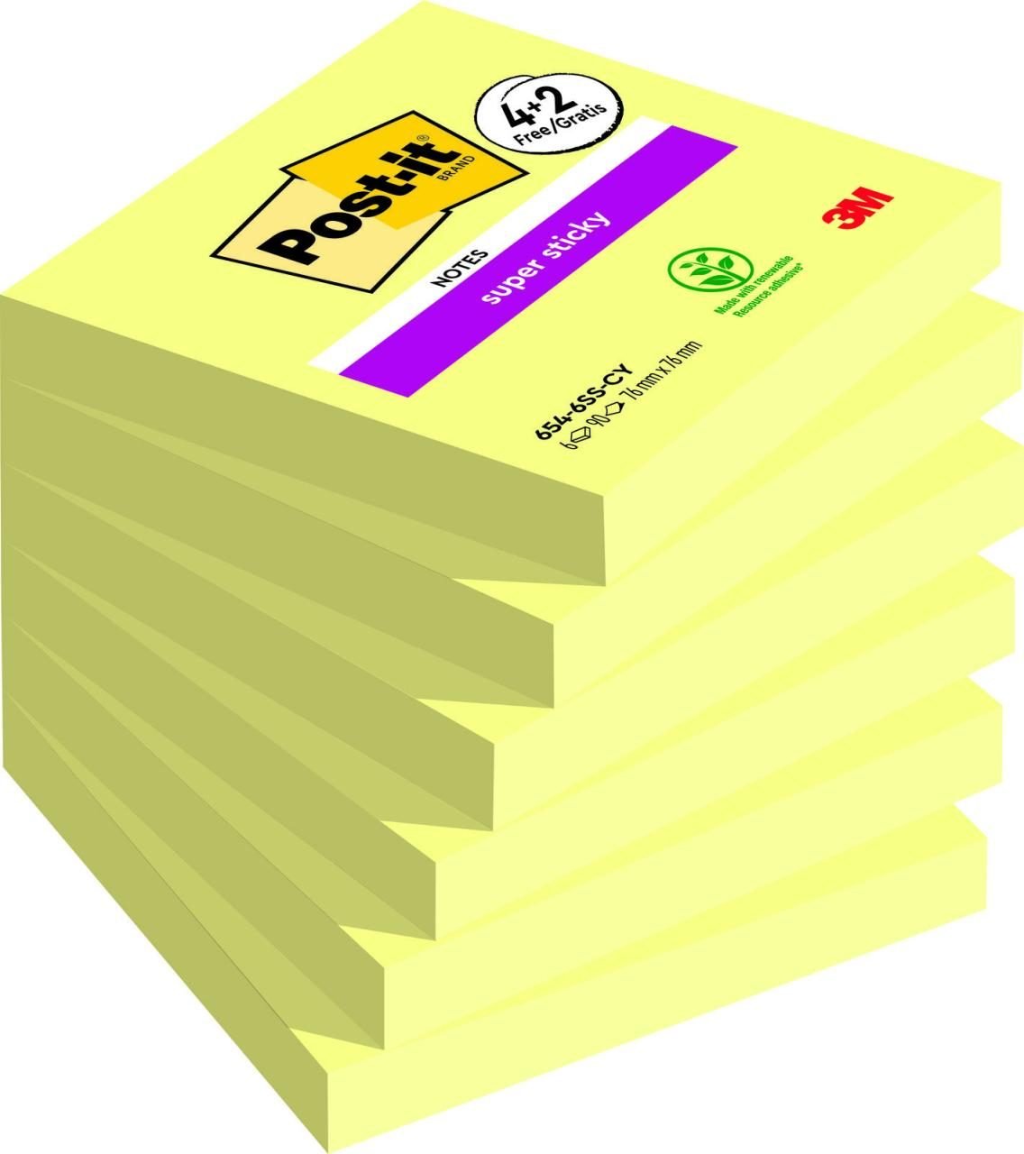 Thumbnail - Post-it® Super Sticky Notes Haftnotizen extrastark gelb 4 Blöcke + GRATIS 2 Blöcke