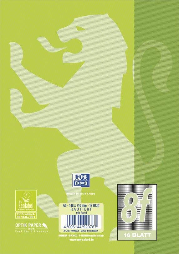 OXFORD Schulheft DIN A5 16 Blatt