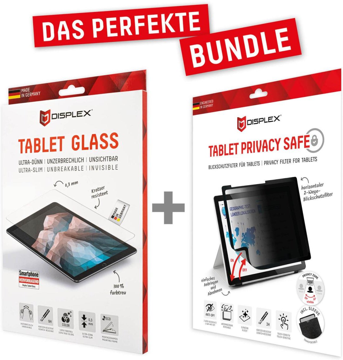 DISPLEX Tablet Glass (9H) & Privacy Safe Blickschutzfilter für iPad 10,9'' (10. Generation)