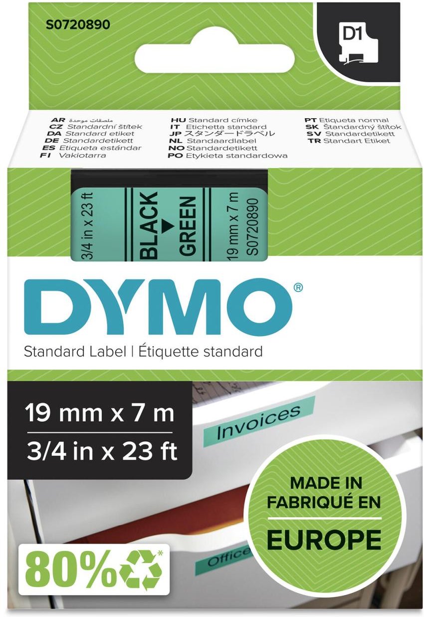 DYMO® Original D1-Schriftband für LabelManager™ 19mm x 7m - Polyester, wieder ablösbar - schwarz auf grün