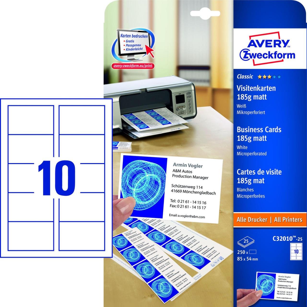 Thumbnail - AVERY Zweckform Visitenkarten 185 g/m² matt weiß