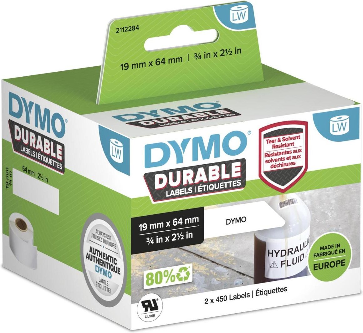 DYMO® Original Hochleistung Etikett für LabelWriter™, Kunststoff - weiss - permanent haftend, widerstandsfähig, 2 x 450