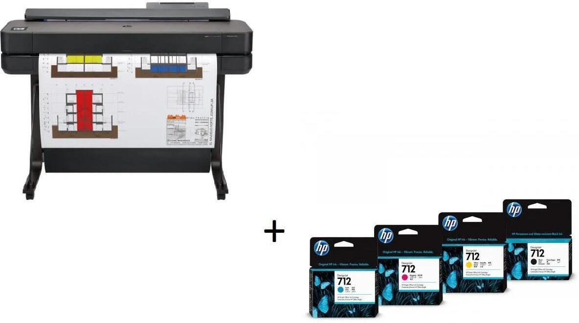 HP DesignJet T650 Tintenstrahl-Großformatdrucker inklusive zusätzlichem HP Tintenset 712
