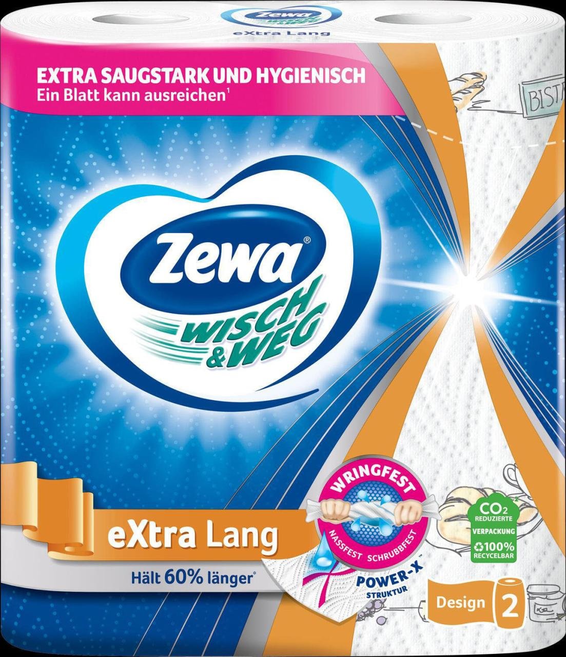 Zewa Küchenrollen WISCH&WEG eXtra Lang Design 2-lagig