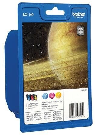 Brother Original LC-1100 Druckerpatronen 3er Multipack C/M/Y 325 Seiten (LC1100RBWBP)
