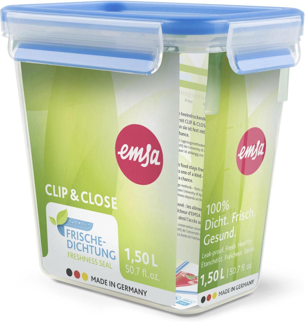 emsa Frischhaltedose CLIP & CLOSE 16.3 cm hoch 1,5 l transparent, blau