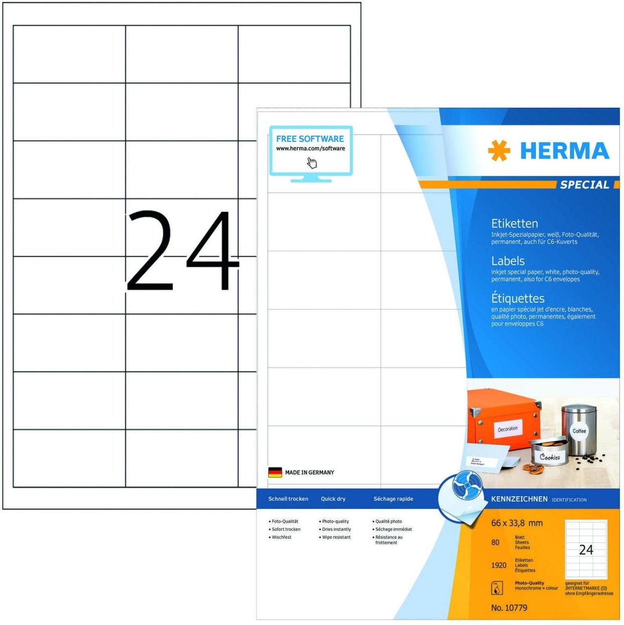 Thumbnail - HERMA Etiketten 10779 weiß 66,0 x 33,8 mm