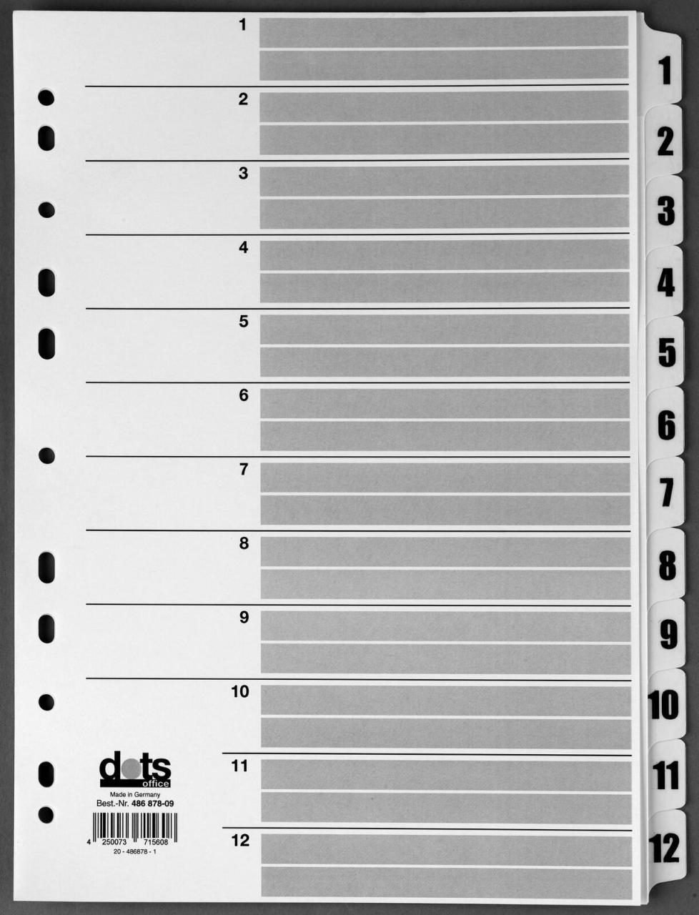 dots Ordnerregister Vollformat 1-12 DIN A4