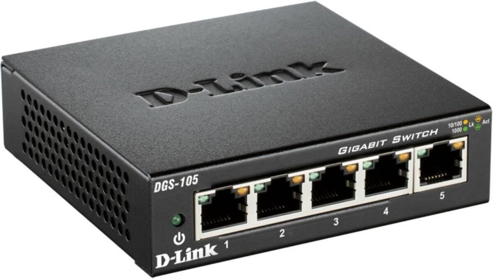 D-Link DGS-105 5-Port Gigabit Desktop Switch mit Metallgehäuse (DGS-105/E)